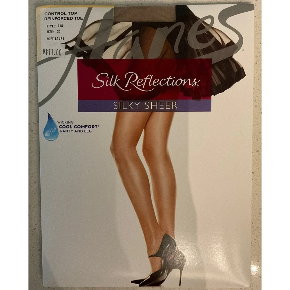 NIP 1 Pair Hanes Silk Reflections Silky Sheer Pantyhose Control Top Sz CD Taupe